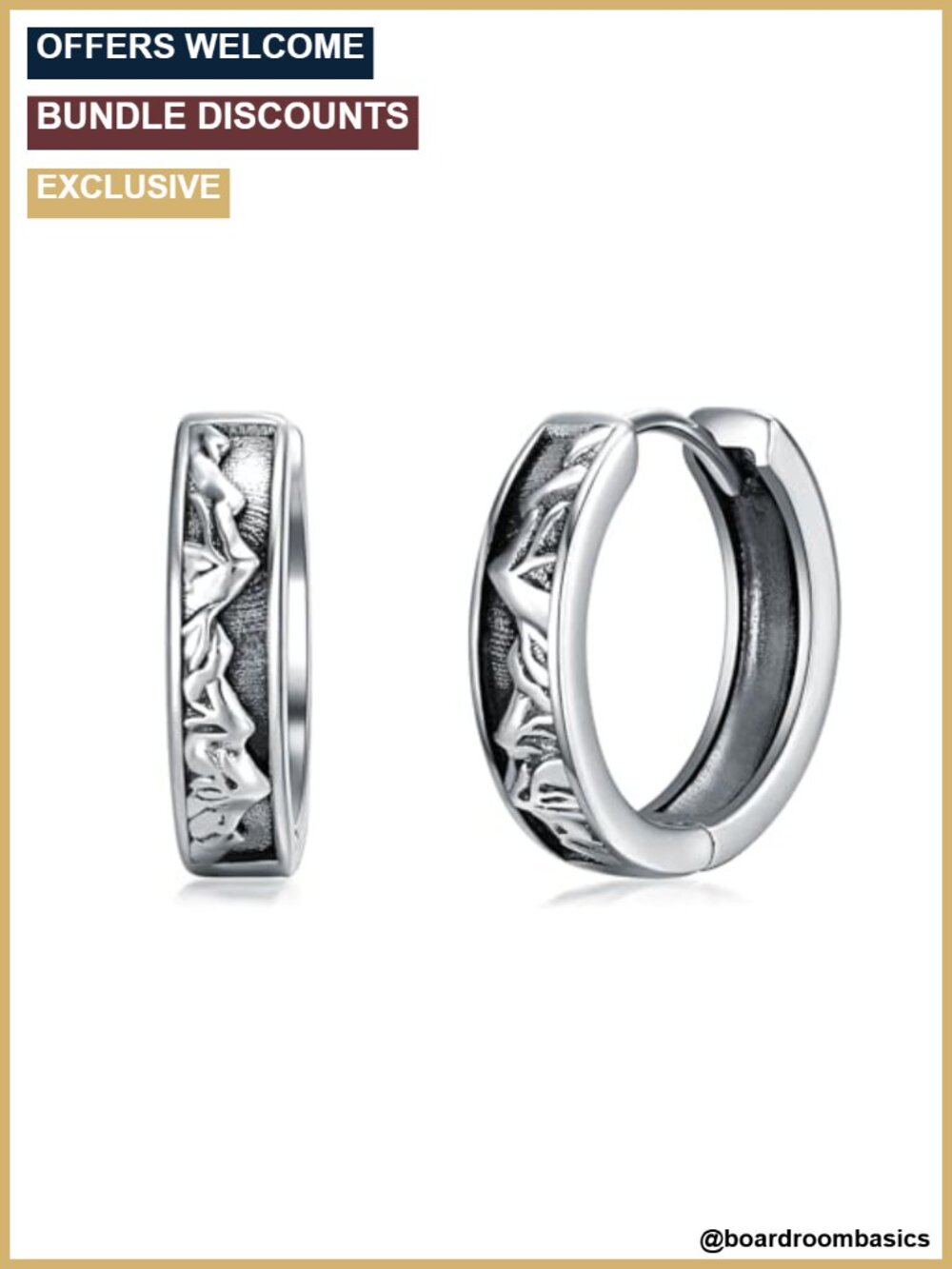 925 Sterling Silver Mountain Hoop Earrings Huggie Viking Jewelry Gift